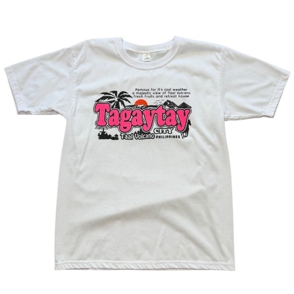 Vintage 90s Tagaytay City Philippines Taal Volcano Hot Pink Graphic Art T-shirt